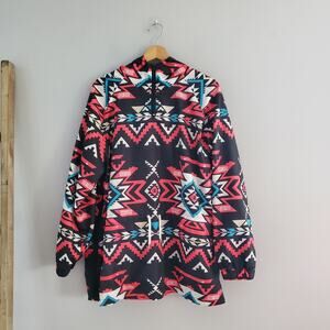 Women's Aztec Print Pullover Hooded Raincoat Jacket Size 2XL